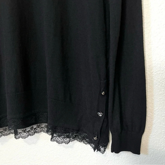 Elena Miro Color Black Lace Trim Wool Blend Cowl Neck Sweater in Black & Cream - Picture 7 of 14